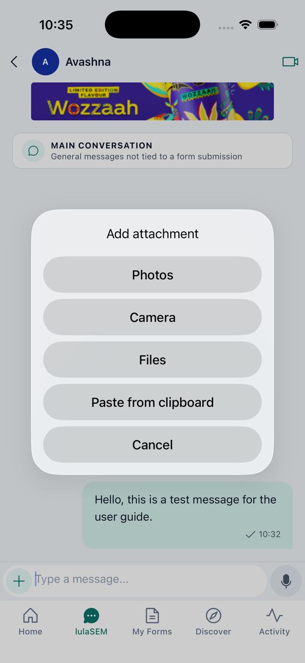 Add attachment and Message options
