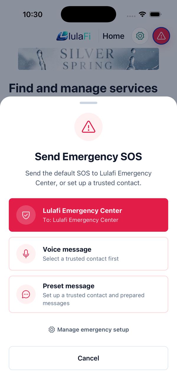 Send Emergency SOS, and the setup screen