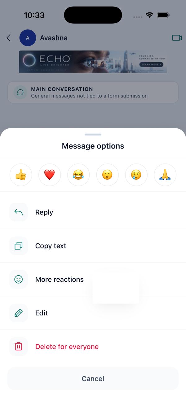 Add attachment and Message options