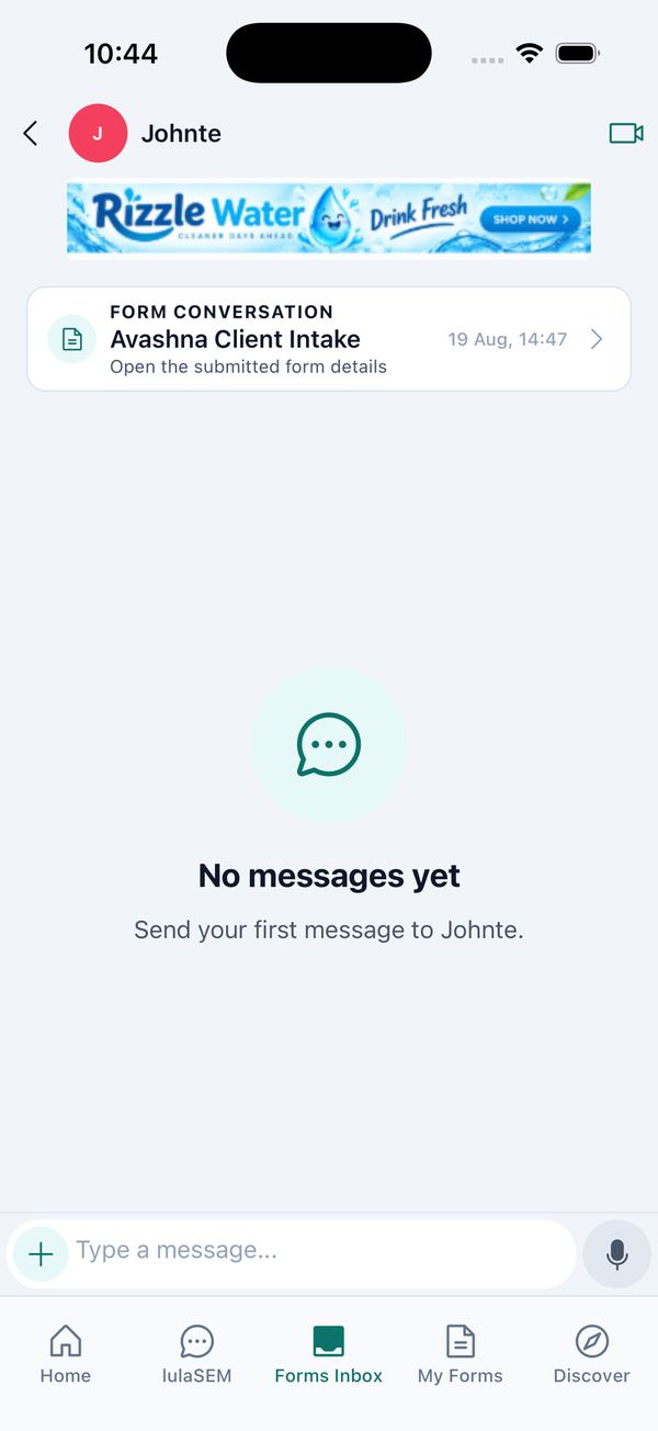 A form conversation and the New group chat screen